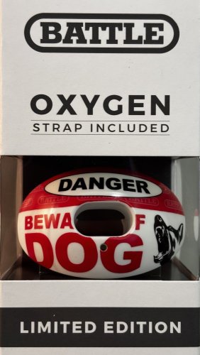 Battle "Beware of Dog" Oxygen Football Mouthguard - Red-White